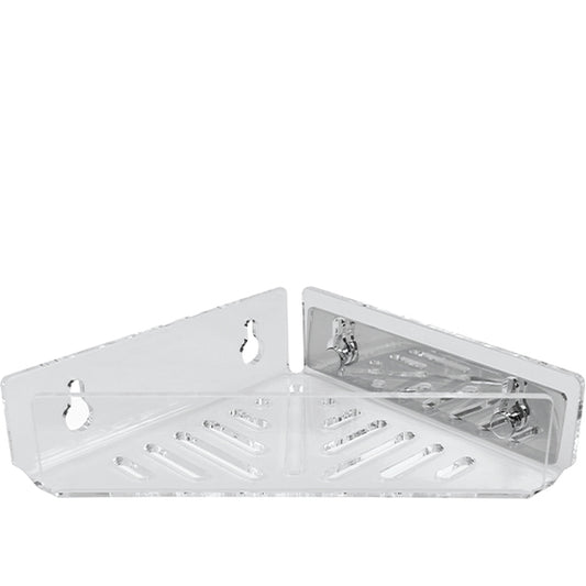 Mensola doccia angolare in plexiglass trasparente, fissaggio a colla, 20x20x6 cm