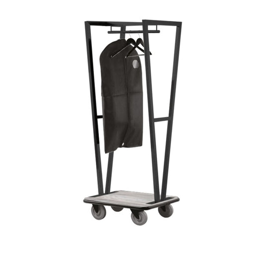 Steel Line, carrello portavaligie in acciaio inox verniciato antracite e base in legno grigio, 70 x 60 x h 180 cm
