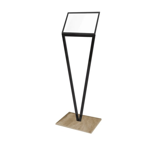 Steel Line, porta avvisi formato A3 su piantana in acciaio inox verniciato antracite e base in legno naturale, 30 x 22 x h 140 cm
