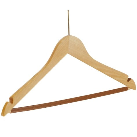 Gruccia in legno di faggio con tacche e asta antiscivolo, chiodo dorato, colore naturale, 44 x 1,3 cm, conf. 50 pz.