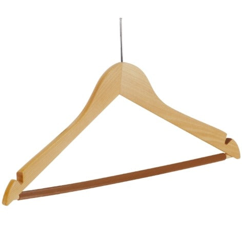 Gruccia in legno di faggio con tacche e asta antiscivolo, chiodo nichelato, color naturale, 44 x 1,3 cm, conf. 50 pz
