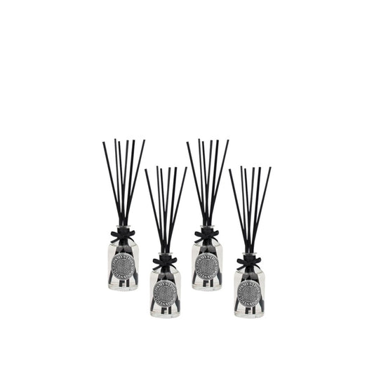 LaMystique: set of 4 clear glass osmosis diffusers, Coconut and Almond fragrance, 100 ml