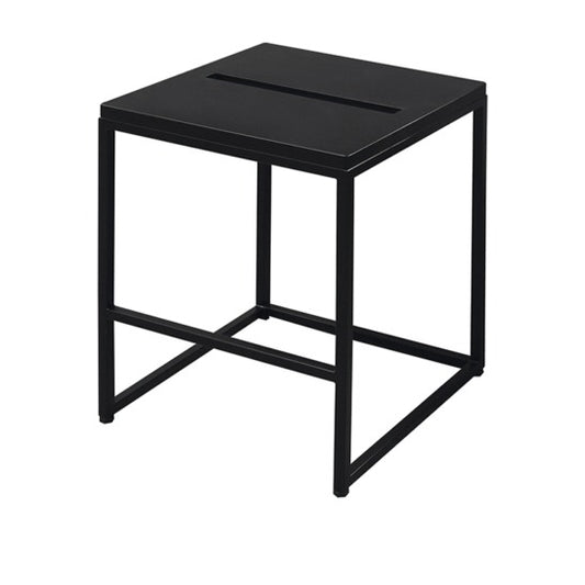 Neliö, bathroom stool in black painted metal with black painted wooden seat, 35 x 35 x h 45 cm.