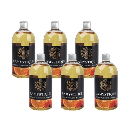 LaMystique, confezione da 6 refill per diffusore a osmosi, fragranza Fiori d'Arancio e Vaniglia, 500 ml