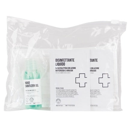 Sanit Lab, kit sanitario in trousse in Green PE trasparente. Confezione da 50 pz.