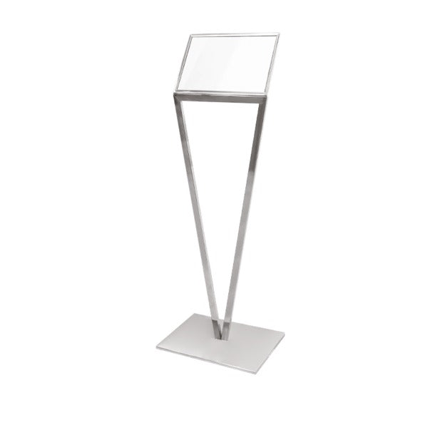 Steel Line, A3 format notice holder on satin stainless steel stand, 50 x 37 x h 140 cm