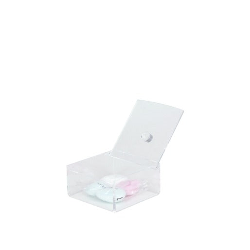 Cube, kubischer Behälter aus transparentem Plexiglas mit Knauf