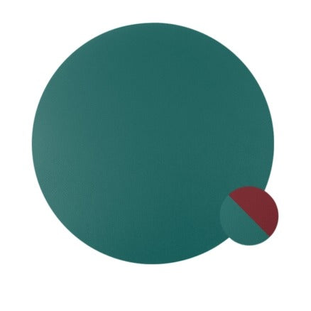 Tovaglietta rotonda in ecopelle bicolore, bordeaux/verde, diam. 38 cm, confezione da 30 pz