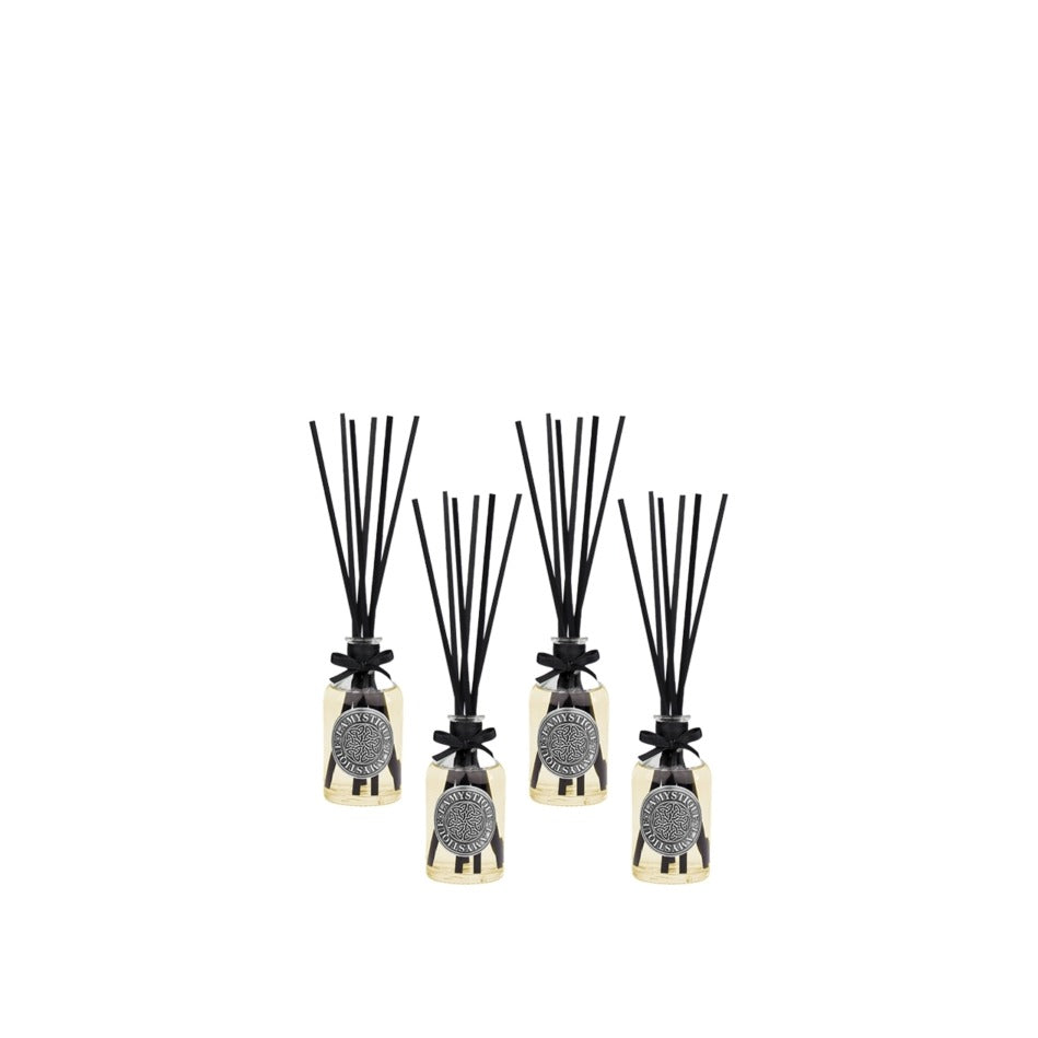 LaMystique: Set mit 4 Osmose-Diffusoren aus klarem Glas, Duft Orangenblüte und Vanille, 100 ml